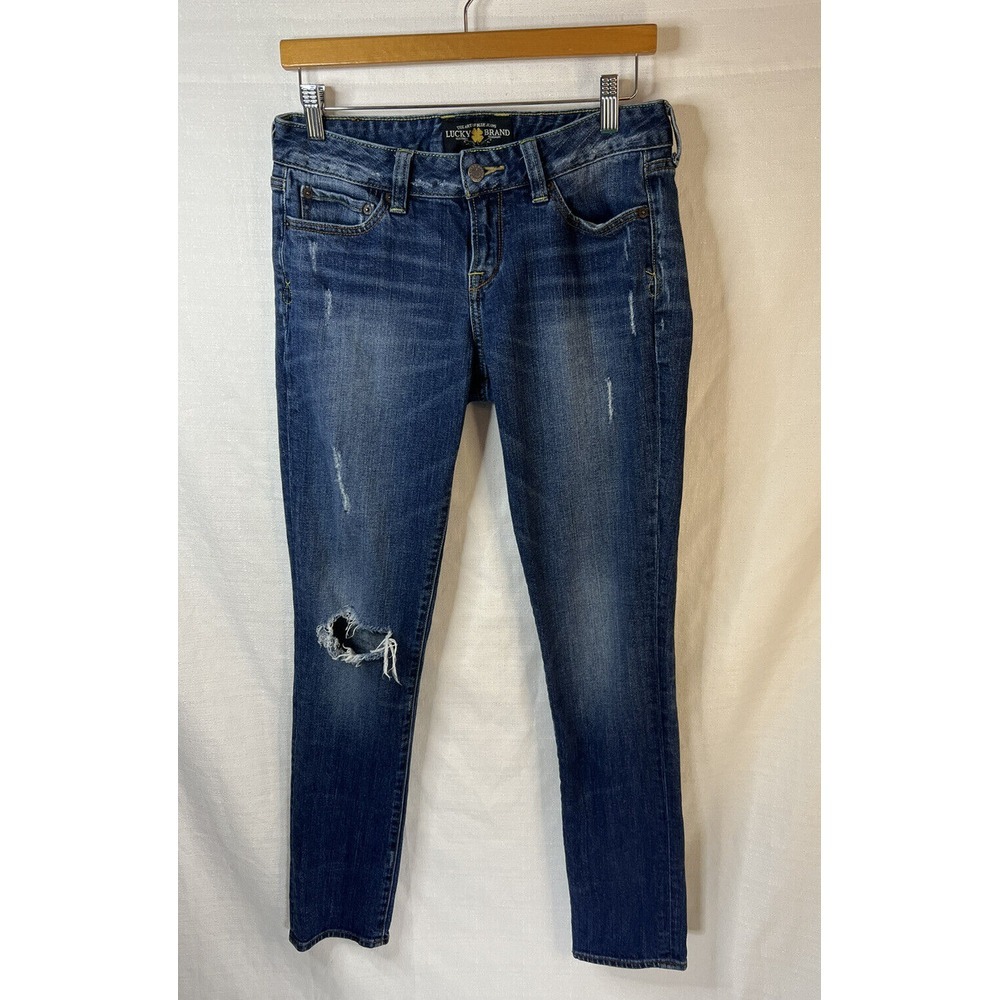 Lucky Brand Women's Size 8/29 Lola Skinny Jeans Dark Wash Distressed W/ Holes